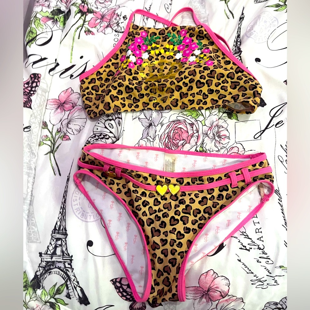 Girls two piece cheetah print bathing suit